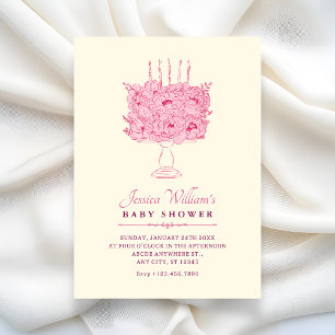 Pink flower bouquet baby shower invitation