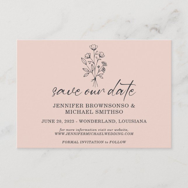 Pink Flower Bouquet Save the Date Enclosure Card (Front)