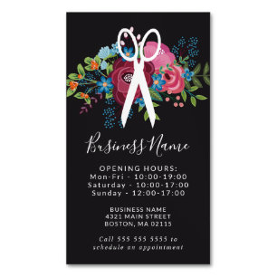 Pink Flower Bouquet Scissors Opening Hours Magnetic Business Card