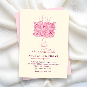 Pink flower bouquet wedding save the date