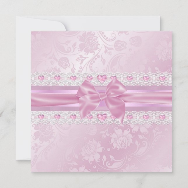Pink Flower & Bow Sweet 16 Invite (Front)