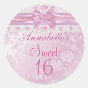Pink Flower & Bow Sweet 16 Sticker