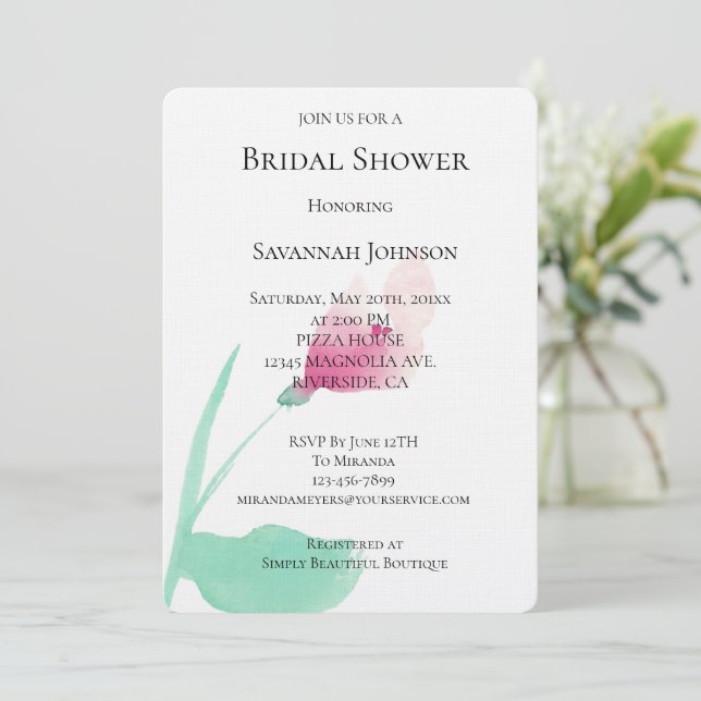 Pink  Flower Bridal Shower Invitation (Standing Front)