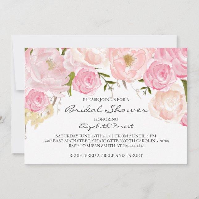 pink flower bridal shower invitation (Front)