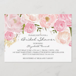 pink flower bridal shower invitation