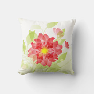 Pink Flower Butterfly Pale Green Leaves Pillow