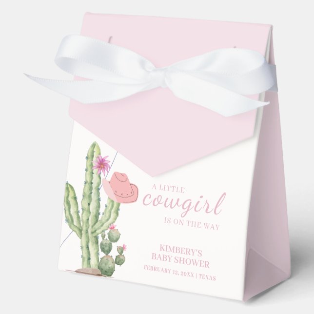 Pink Flower Cactus Balloon Cowgirl Baby Shower  Favour Box (Front)