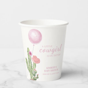 Pink Flower Cactus Balloon Cowgirl Baby Shower Paper Cups