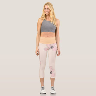 pink flower capri leggings