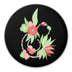 Pink flower ceramic handle knob