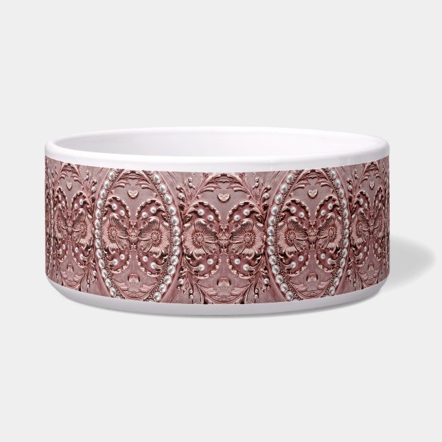 Pink Flower Ceramic Pet Bowl (Front)
