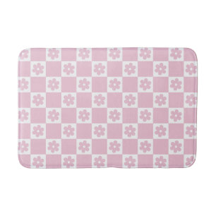 Pink Flower checked pattern Bath Mat