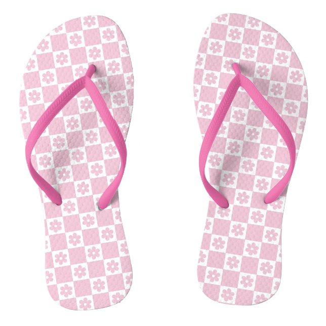 Pink Flower checked pattern Jandals (Footbed)
