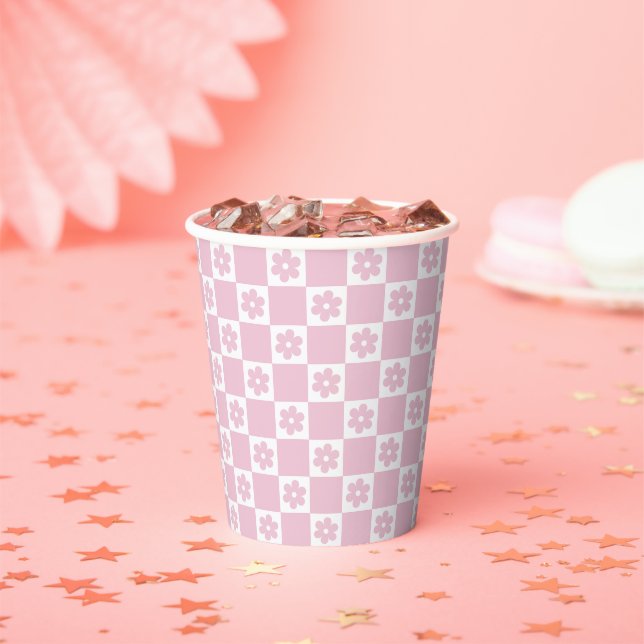 Pink Flower checked pattern Paper Cups (Insitu)