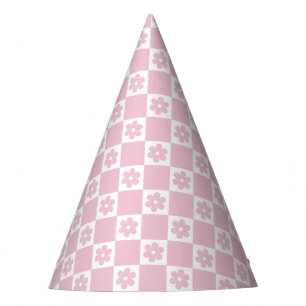 Pink Flower checked pattern Party Hat
