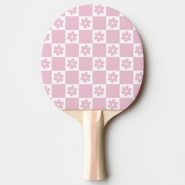Pink Flower checked pattern Ping Pong Paddle (Front)