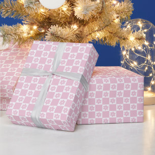 Pink Flower checked pattern Wrapping Paper