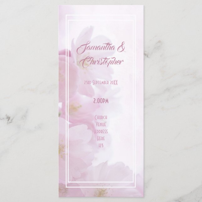 Pink flower church wedding program programme (Front)