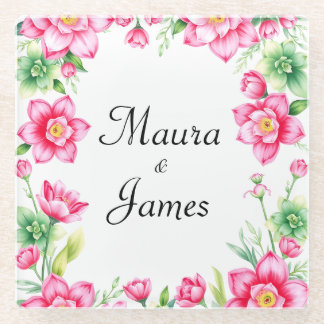 Pink Flower Coaster Glass Coaster