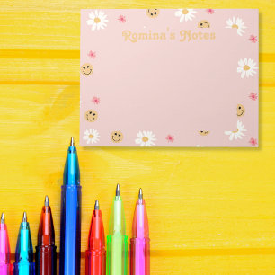 Pink flower Colourful retro pattern personalised Notepad