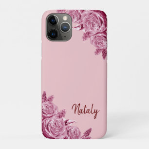 Pink flower composition with name Case-Mate iPhone case