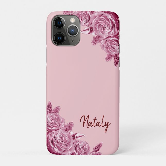 Pink flower composition with name Case-Mate iPhone case (Back)