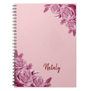 Pink flower composition with name notebook