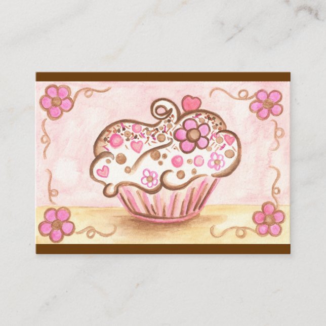 Pink Flower Cupcake Bakery Business Cards (Front)