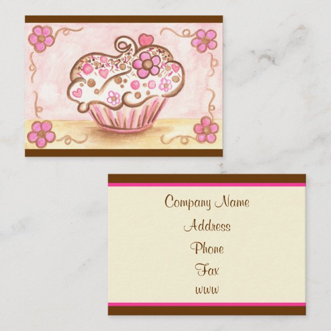 Pink Flower Cupcake Bakery Business Cards (Front/Back)