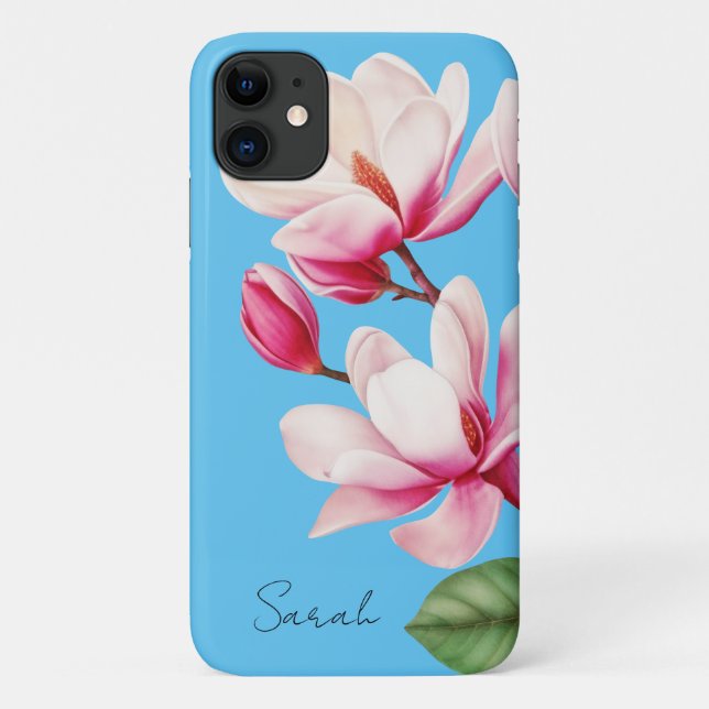 Pink Flower Custom Name Floral Art Case-Mate iPhone Case (Back)