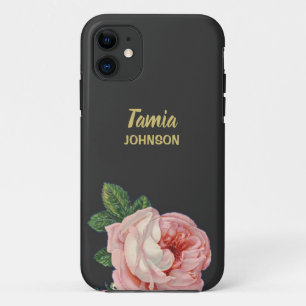 Pink flower custom name grey Case-Mate iPhone case