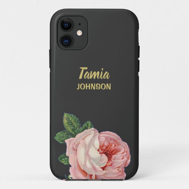 Pink flower custom name grey Case-Mate iPhone case (Back)