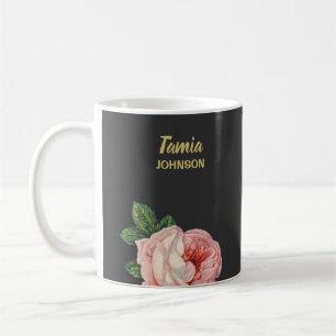Pink flower custom name grey coffee mug