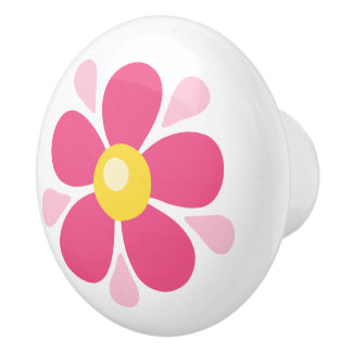 Pink flower - cute nursery decor for kids ceramic knob