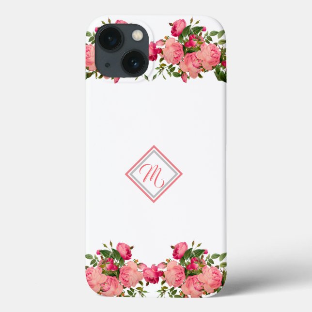 Pink Flower Design with Initial Case-Mate iPhone C Case (Back)