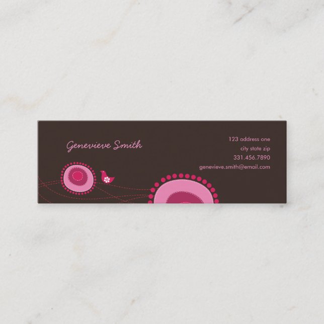Pink Flower Dots and Happy Bird Fun Profile Card / (Front)