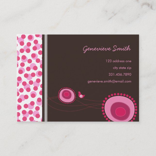 Pink Flower Dots and Happy Bird Fun Profile Card (Front)