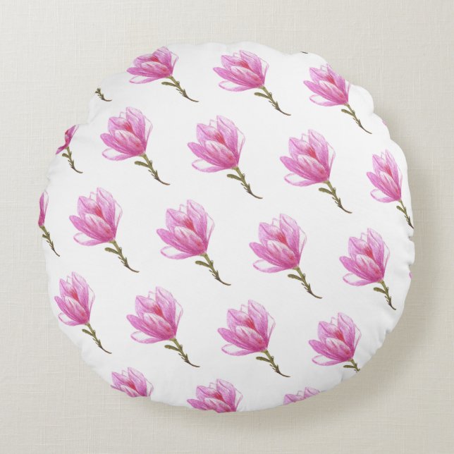 Pink Flower Drawing Round throw cushion (Front)