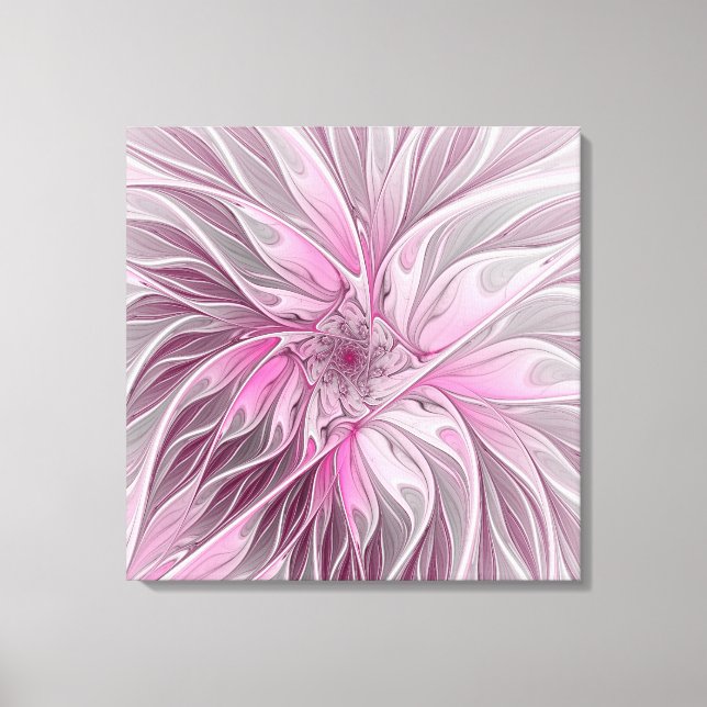 Pink Flower Dream, floral Fantasy Pattern Triptych Canvas Print (Front)