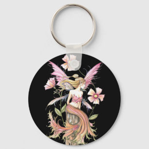 Pink Flower Fairy Art Key Ring