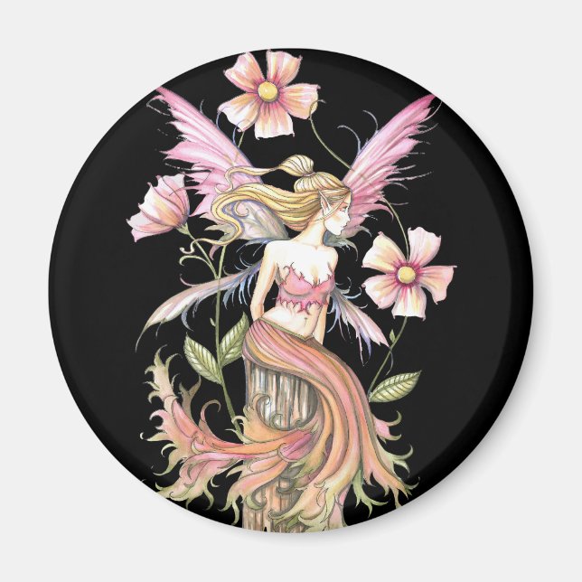 Pink Flower Fairy Art Magnet (Front)