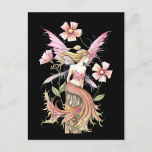 Pink Flower Fairy Art Postcard