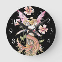Pink Flower Fairy Fantasy Art Clock