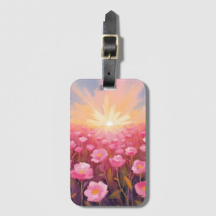 Pink Flower Field Watercolor Floral Luggage Tag