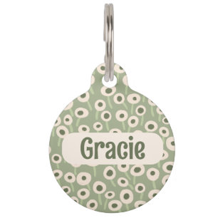 Pink Flower Field with Name and Number - Pet  Tag