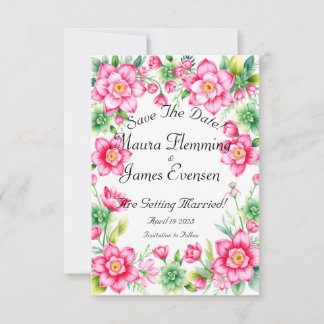 Pink Flower Flat Save The Date Card