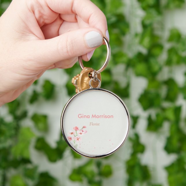 Pink flower floral grey key ring (Hand)