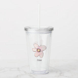 Pink Flower Floral Hand Drawn Cute Add Name Acrylic Tumbler