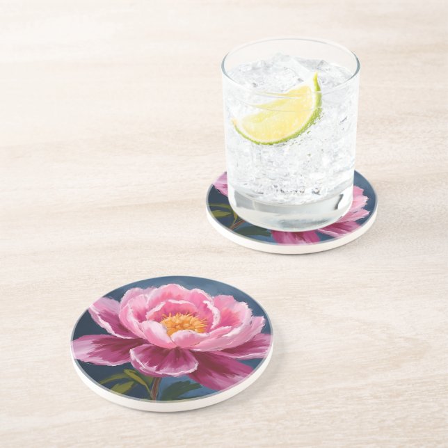 Pink Flower Floral Watercolor Painting Coaster (Side)