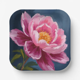 Pink Flower Floral Watercolor Painting Paper Plate
